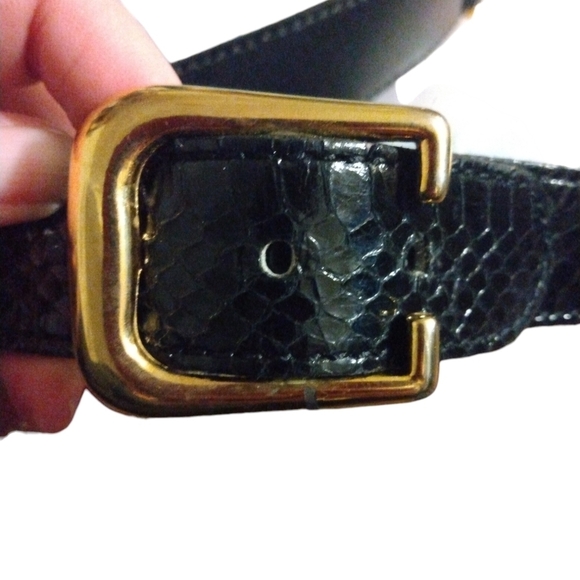 VTG Belt Gimbel Brothers Blk Snake Pattern w. Gold Accents Push Thru Adj. 31-34" - Picture 2 of 9